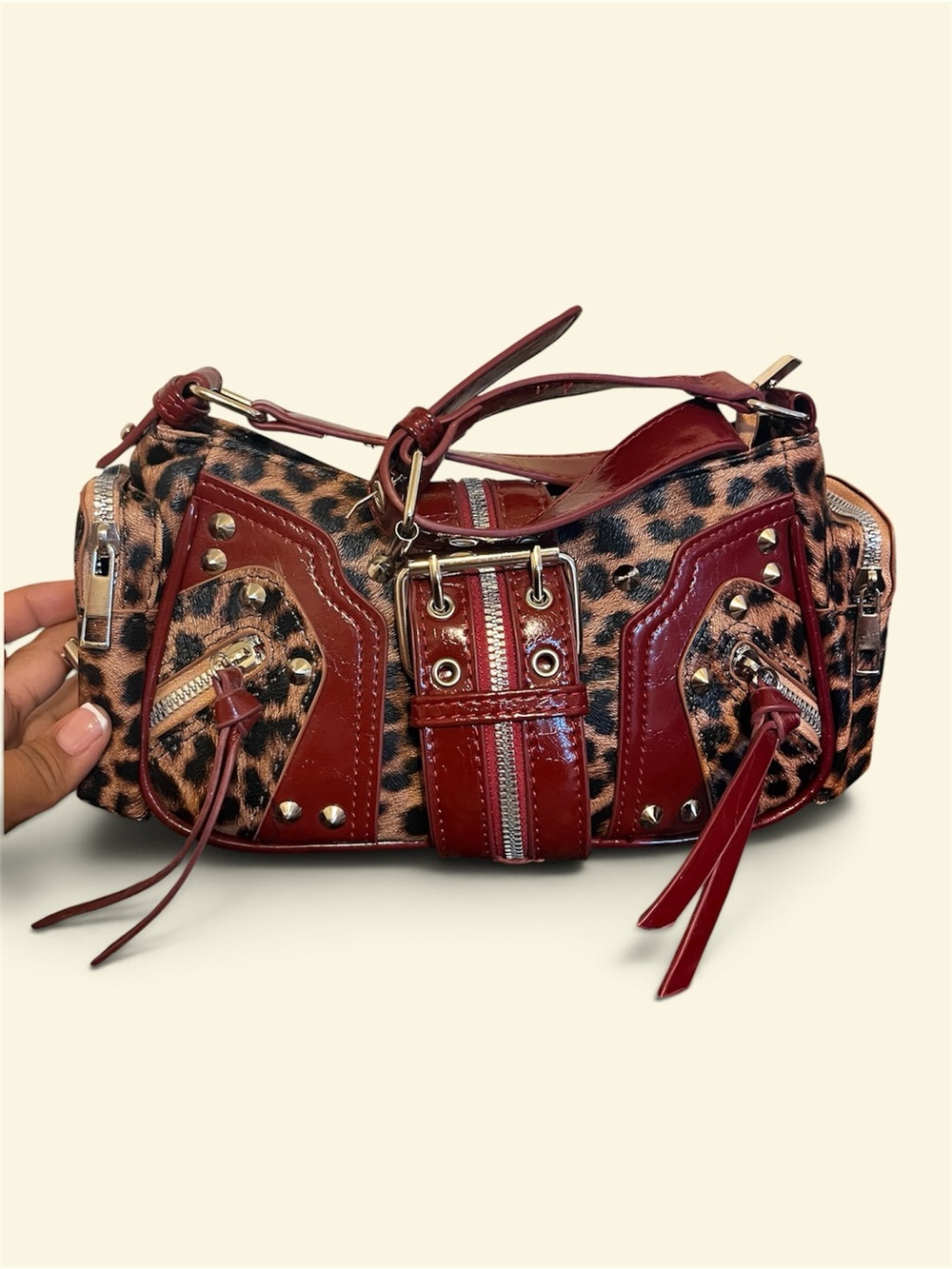 Leopard Print and Red Accent Shoulder Bag